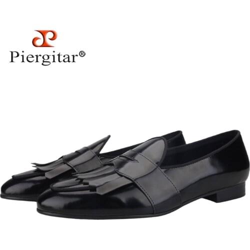 Piergitar 2021 New Handcraft Genuine Leather Mens Loafers Italian Design Luxury Penny loafer For Party and Wedding Plus Size
