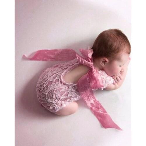 Newborn Photography Props Lace Baby Romper Studio Photography Accessories Lace Romper Back Tie Girls Outfit Baby Gift