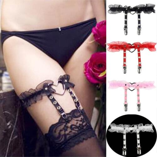 New Fashion 1 Pc Women Girl Gorgeous Punk Gothic Heart-shape Ring Spikes Elastic Lace Garter Belt Retro Suspender Flower Harness