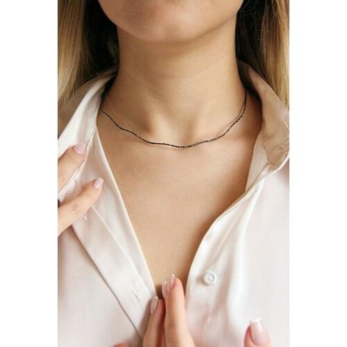 Argentum Concept-Silver Italian Model Pen Black Rodajlı Choker Wire Necklace-N161701