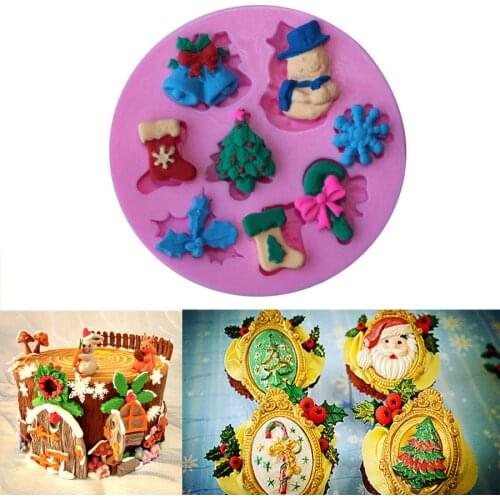 Silicone Christmas Fondant Mold Santa Claus Snowman Christmas Tree Snow Cake Decoration Baking Chocolate Biscuit Mold