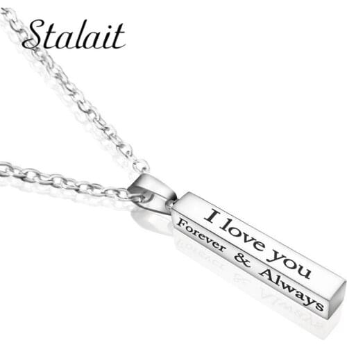 Stainless Steel Bar Lettering Wishing Column Pendant Necklace Can Be Name Couple Jewelry I LOVE YOU Jewelry