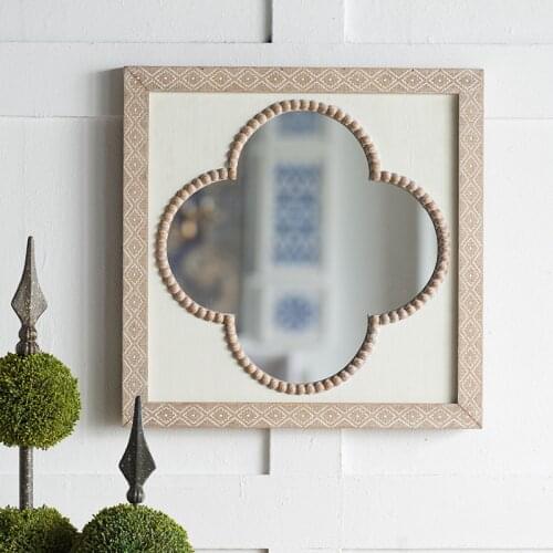 Retro Palace Flower Shape Wood Bedroom Dressing Makeup Mirror Bathroom Home Hanging Wall Mirror Decoration Accessories