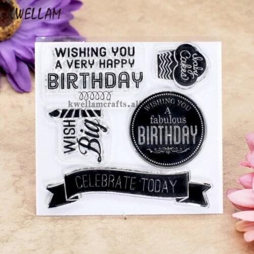 WISHING YOU A VERY HAPPY BIRTHDAY CELEBRATE Scrapbook DIY photo cards rubber stamp clear stamp transparent stamp 8x8cm KW8030503