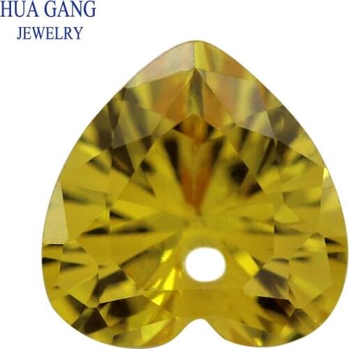 Yellow Loose CZ With Hole AAAAA Heart Shape Cubic Zirconia Stone Loose For DIY Jewelry Making Zircon4x4~12x12mm High Quality