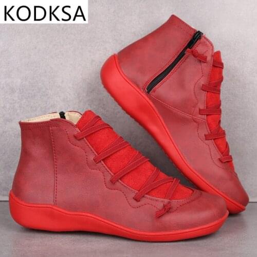 2021 Hot Women Leather Ankle Boots Women Autumn Winter Cross Strappy Vintage Women Punk Boots Flat Ladies Shoes Woman Botas