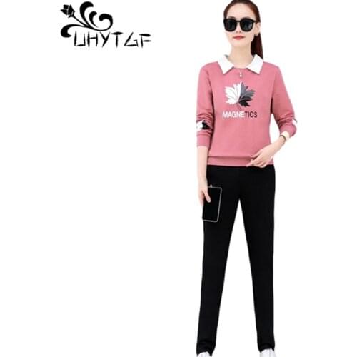 UHYTGF Women Tracksuit Fashion Pullover Casual Student Spring Autumn Two-Piece Sets Long Sleeve Sweatshirt Tops Female Suit 1980