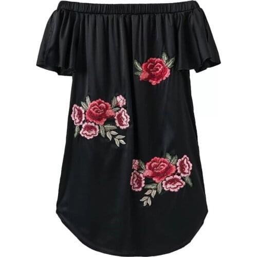 Sexy off shoulder ruffle women dress Flower embroidery bodycon summer Short sleeve dress Elegant party short dress vestidos