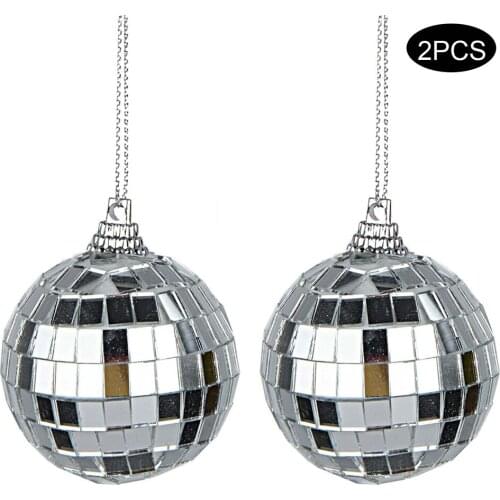 10cm Mirror Disco Ball Silver Hanging Pendant Ball Festival Party Supplies for Christmas Tree Decoration Drop Ornament 2pcs/set