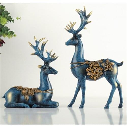 2PCS Couple Deer Ornament Lovely Animal Resin Statue Tabletop Handicraft Decor Office Reindeer Sculpture Art Decoration Figurine