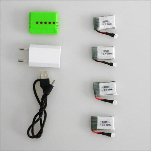 4pcs 3.7V 380mAh LiPo And 5 In 1 Charger w Charging Plug for H107L H107 U816 U816A V252 Hubsan H107C Battery