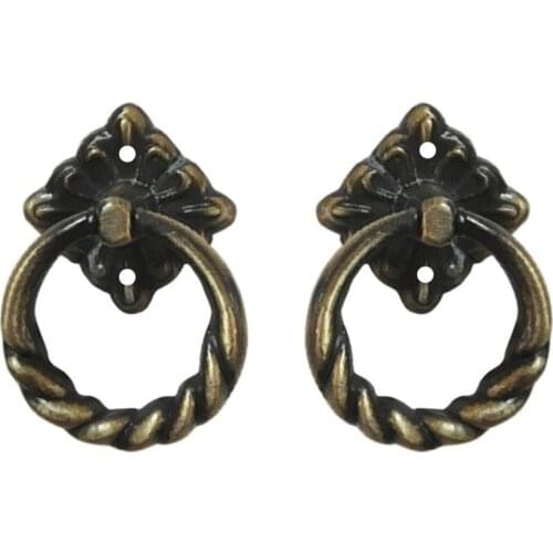 6pcs Vintage Retro Style Kitchen Cabinet Cupboard Dresser Door Drawer Ring Pull Handles Knobs - Size L (Antique Brass)