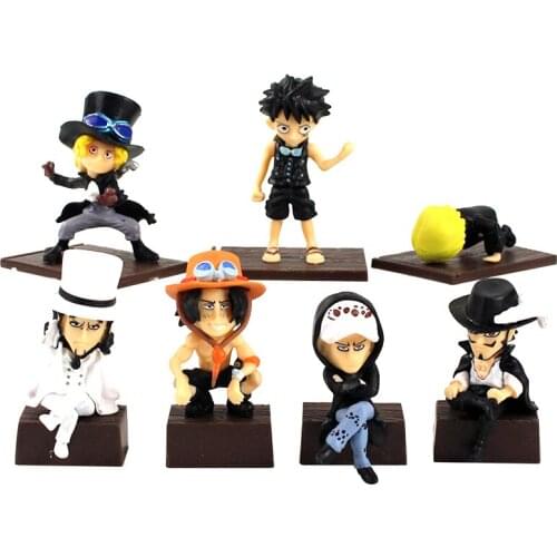 7pcs/Set 3-6cm OP Anime Monkey D. Luffy Sanji Ace Sabo Law Dracule Mihawk PVC Action Figure Cartoon Mini Model Toys Kids Gift