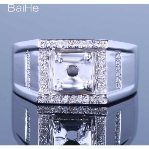 BAIHE Solid 14K White Gold Round Shape Engagement Men Ring Hiphop/Rock Fine Jewelry Elegant unique Semi Mount Ring