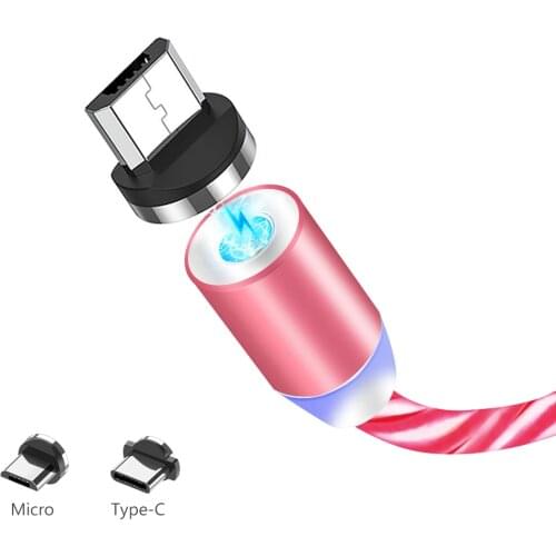 White, Blue, Pink, Green 1m 3.3ft 5V 2A Micro USB Type C Cord Magnetic Flow Luminous Charger Cable Flowing LED Light Indicator