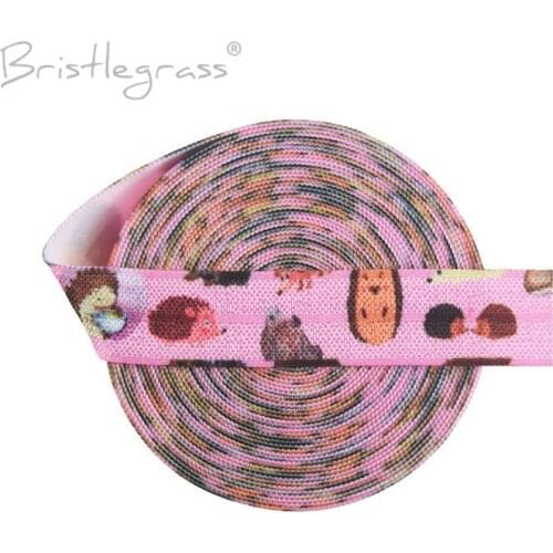 BRISTLEGRASS 100 Yard by Roll 5/8" 15mm Pink Hedgehog Print Fold Over Elastics FOE Spandex Satin Band Hair Tie Dress Sewing Trim