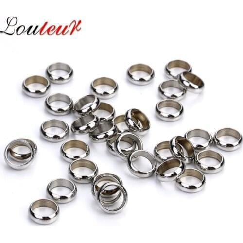 LOULEUR 50pcs/lot Stainless Steel Spacer Ring Beads Fit Diameter 2/2.5/3/4/5/6/8mm Leather Cord Bracelet Findings Jewelry Making