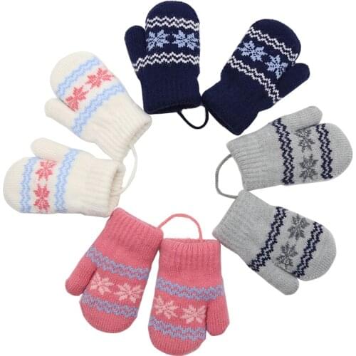 Childrens Mittens Alpaca Thick Warm Cute Knitted Mittens For 0-2years Baby New Small Snowflake Hanging Neck Gloves Soft