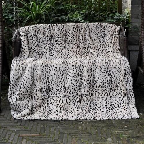CX-D-132 150*200cm Customized Size Leopard Print Real Rex Rabbit Fur Blanket Sofa Living Room Carpet Thick Floor Blanket