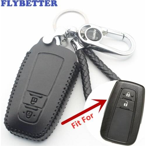 FLYBETTER Genuine Leather 2Button Smart Remote Key Case Cover For Toyota CHR/C-HR/2017 Prius Car Styling (B) L62