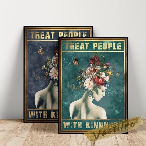 Beautiful Woman Art Prints Retro Poster Head Flower Illustration Vintage Art Canvas Painting Modern Home Decor Wall Picture Gift