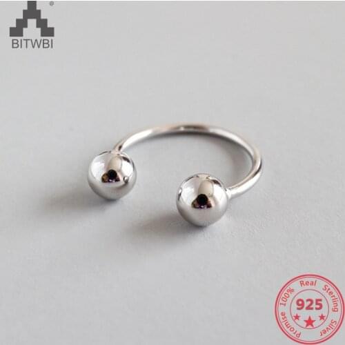 S925 sterling silver fashion personality double round bead opening joint ring