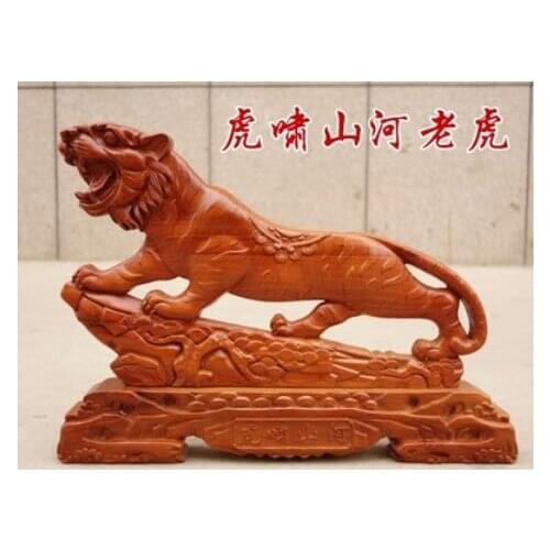 Mahogany tiger furnishings wood carving zodiac animal office town house ward off evil arts and crafts living room home access
