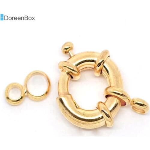 10 PCs Doreen Box Copper Spring Clasps W/Attachment Rings 25mm Gold Color For DIY Fashion Jewelry Making Findings Wholesale