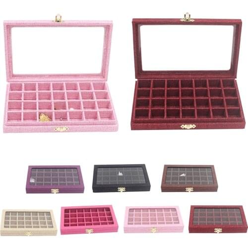 28 Grids Mini Container With Glass Ring Earrings Necklace Pendants Jewelry Display Organizer Box Tray Holder Storage Cases