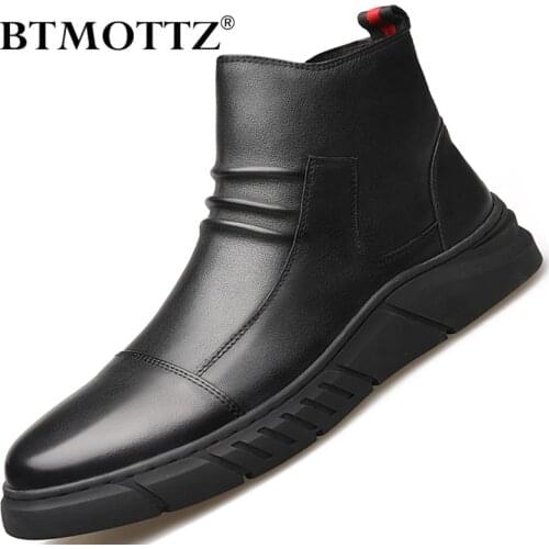 Winter High Quality Mens Boots Soft Leather Casual Shoes Warm Plush Snow Boots Fashion Ankle Boots Men Comfortable Working Boots