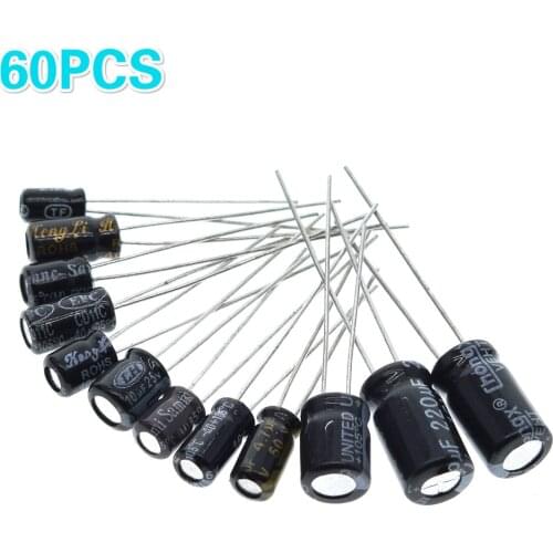 60pcs 12 values 1UF-470UF Aluminum electrolytic capacitor assortment kit set pack