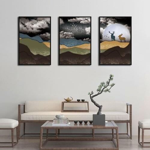 Wall Art Abstract Paintings Colorful Mountains Moon Scenery Nordic Canvas Posters Prints Living Room Bedroom Corridor Decoration