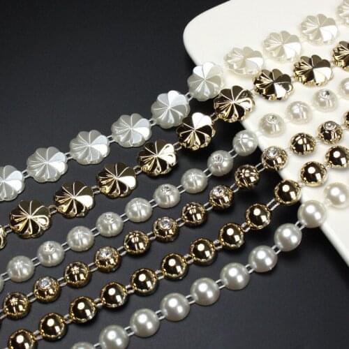 Plastic Rhinestone Chain Sew-On Rhinestones Pearl White Glass Rhinestone For Crafts 1Yard Roll Crystal Clothing Accessories