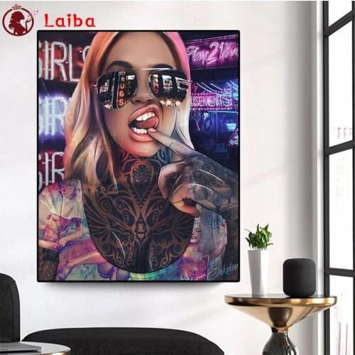 Full square round diamond painting Modern art, fashion woman wearing glasses diamond embroidery 5D rhinestone mosaic diamond