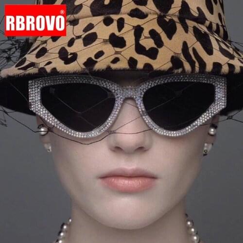 RBROVO Rhinestone Cat Eye Sunglasses Women 2021 Designer Sunglasses Women Mirror Glasses Women Vintage Oculos De Sol Feminino