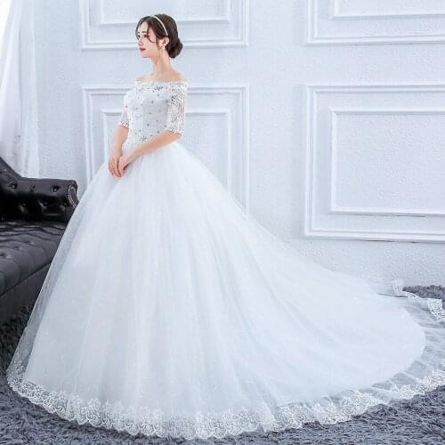 Luxury Train Wedding Dresses Lace Up Mid-sleeve Plus Size Wedding Dress Ball Gowns Bridal Tailing Dresses