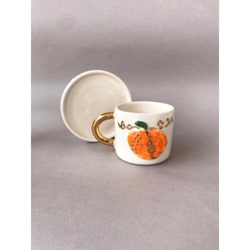 Handmade High Quality Ceramic Pumpkin Turkish Coffee Cup and Saucer Energy Boosting Designs