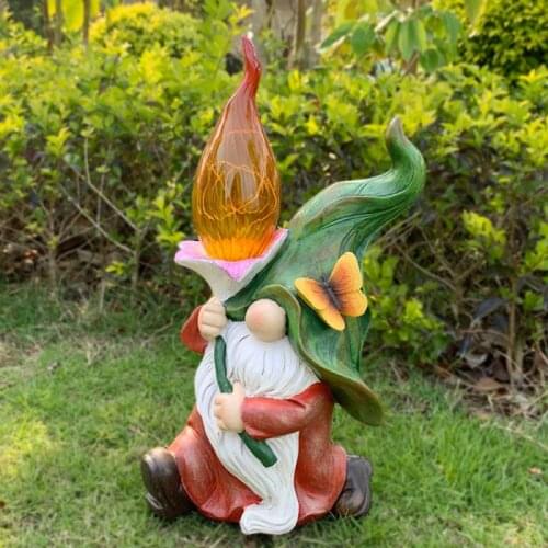 Garden Outdoor Solar Ornaments Resin Dwarf Confucian Statue Yard Garden Decor Present Garden Decoration Outdoor Accessory