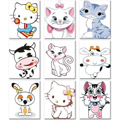 SDOYUNO Happy Cartoon Animal Paints By Numbers DIY Framed HandPainted Painting Gift Home Wall Decor Draw Art Picture