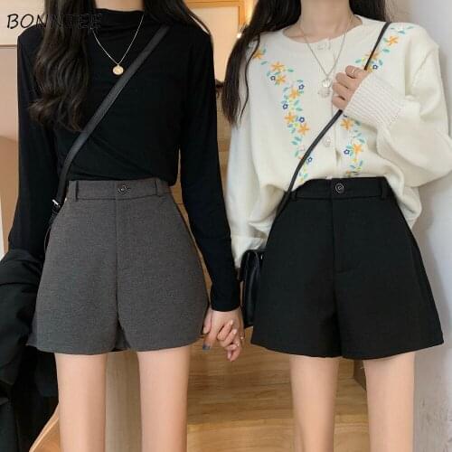 Shorts Women High Waist Autumn Winter Woolen Thicken 3XL A-Line Wide Leg Elegant Loose Leisure Female Minimalist Ladies Fashion