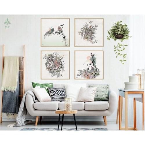 Nordic Prints Decor Birds Wall Art Watercolor Paintings Indoor Decoration