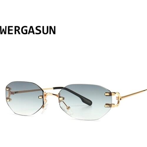 WERGASUN New Rimless Rectangle Sunglasses Women Men Shades Brand Designer Gradient UV400 Sun Glasses Retro Frameless Sunglasses