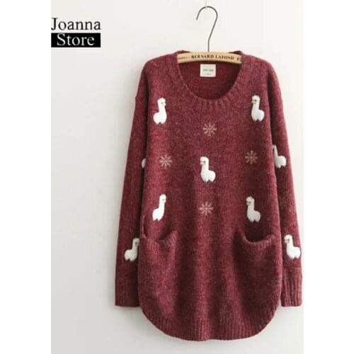 Alpaca patchwork sweater women pullover winter clothes christmas harajuku japanese tops plus size loose sweaters knitted jumpers
