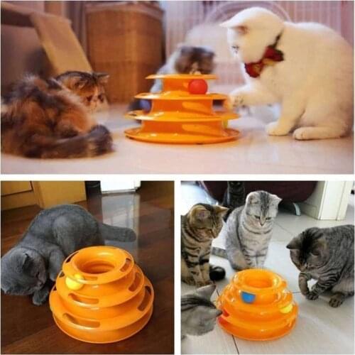 Three Levels Pet Cat Toy Tower Tracks Disc Cat Intelligence Amusement Triple Pay Disc Cat Toys Ball Training Amusement Plate