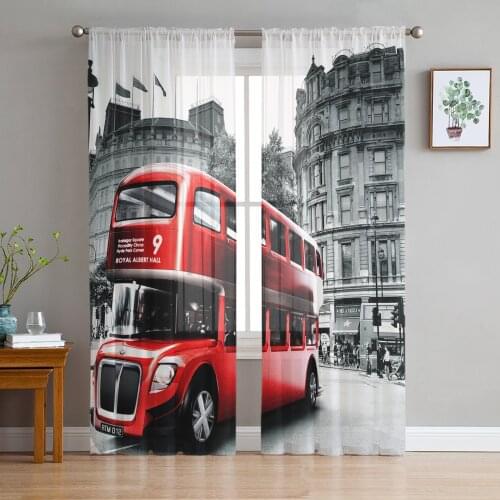 Red Bus London Street Scenery Sheer Curtain for Living Room Bedroom Kitchen Modern Tulle Window Treatment Home Decor