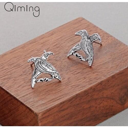 Valknut Bird Earrings Antique Animal Pagan Odins Ravens Viking Mythology Jewelry Women Norse Design Stud Men Earrings