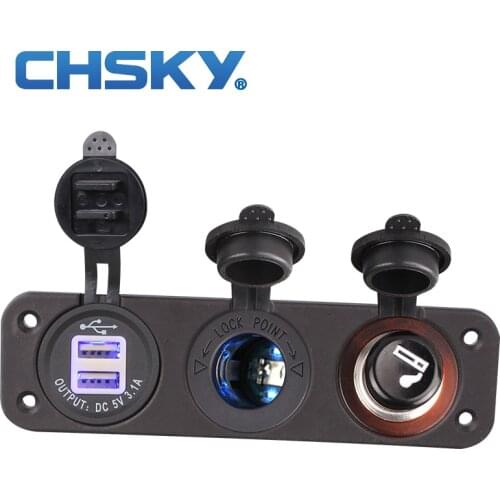 CHSKY 1Set 12V Car Cigarette Lighter Socket With LED 12V Dual Socket USB Adapter Charger With Car Cigarette Light