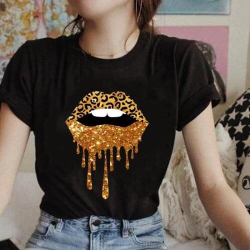 Women Lip Leopard T-shirts Fashion 90s Trend Summer Clothes Graphic Tshirt Harajuku Tops Kiss Lip Print Female Tee T-Shirt