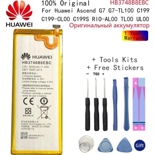 100% Orginal Huawei HB3748B8EBC 3000mAh Battery For Huawei Ascend G7 G7-TL100 C199 C199-CL00 C199S RIO-AL00,TL00 UL00 Tools
