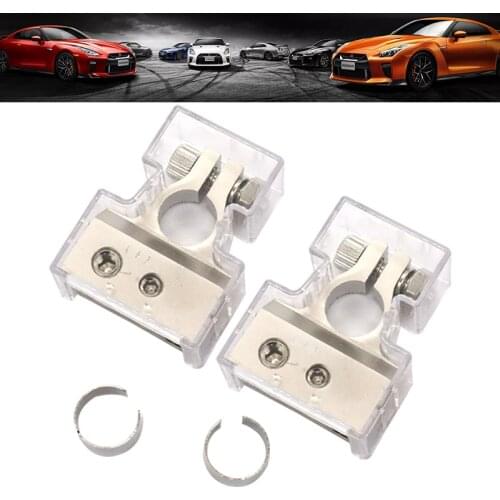 2Pcs Car Battery Terminal Clamp Post 1/0 2 4 8 GA AWG Gauge Positive Negative Port Car Battery Clip Connector Car Audio